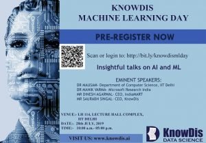 KnowDis Data Science to organize the first Machine Learning Day at IIT Delhi on 28th July, 2019