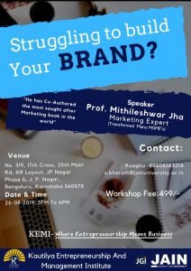 Kautilya Entrepreneurship and Management Institute to Organise a Workshop on Building a Brand
