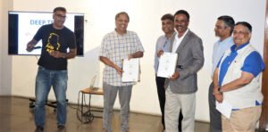 L to R - Ramesh Loganathan, Prof. P J. Narayanan. Srikanthan Suresh Reddy, Bhanu Cherukuri Phani Pattamatta