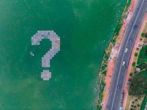 WHY installation by artist Daku on Hussain Sagar Lake 1