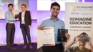 Rahul Adhikari, Founder of “International Changemaker Olympiad”, receiving the “Oscars” of Education in London