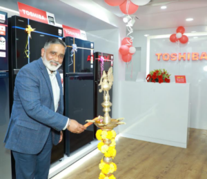 Pranab Mohanty, Vice President & Business Head Toshiba HA Business, lighting a lamp at inauguration of India's First Toshiba Lifestyle Centre