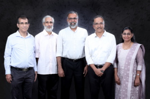 Netrasemi Leadership Team from L to R – Dr. Koshy P. Vaidhyan (CDO), Sreejith Varma (CTO & Co-founder), Hariprasad C. (CSO & Promoter), Jyothis Indirabhai (CEO & Co-founder), Deepa Geetha (COO & Co-founder)