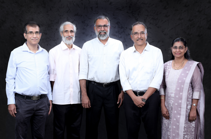 Netrasemi Leadership Team from L to R – Dr. Koshy P. Vaidhyan (CDO), Sreejith Varma (CTO & Co-founder), Hariprasad C. (CSO & Promoter), Jyothis Indirabhai (CEO & Co-founder), Deepa Geetha (COO & Co-founder) Netrasemi Leadership Team from L to R – Dr. Koshy P. Vaidhyan (CDO), Sreejith Varma (CTO & Co-founder), Hariprasad C. (CSO & Promoter), Jyothis Indirabhai (CEO & Co-founder), Deepa Geetha (COO & Co-founder)