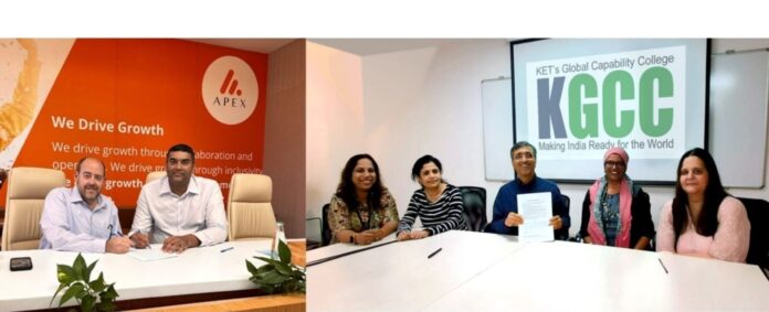 CA Sunil G. Karve, Hon. Chairman and Governing Board, Kohinoor Education Trust (KET), signing the MoU, alongside Mr. Jeff Weiner - Chief Operating Officer, Apex Group