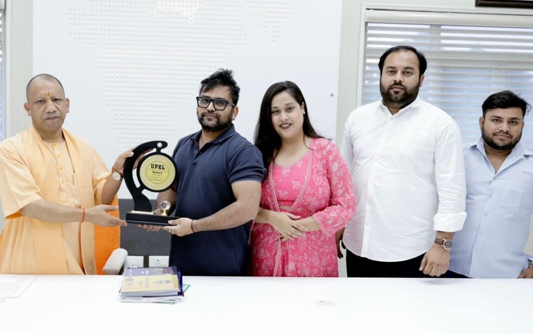 UP Kabaddi League Leadership Meets Chief Minister to Advance Youth Sports Development L - R Chief Minister Yogi Adityanath, Sambhav Jain, Smt. Vedika Trivedi, Shri Kunal Sharma, Shri, and Rachit Sharma