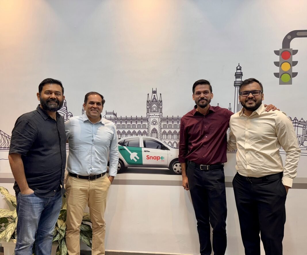 SnapE Cabs Secures $2.5 Million Bridge Round to Accelerate India’s Electric Mobility Revolution Left to Right - Mayank Bindal, Mitesh Shah, Rohit Gupta & Udit Rawat