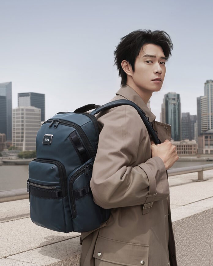 TUMI Wei Daxun Asia-Pacific Ambassador Campaign Alpha Bravo Navigation Backpack in Navy Coated Canvas