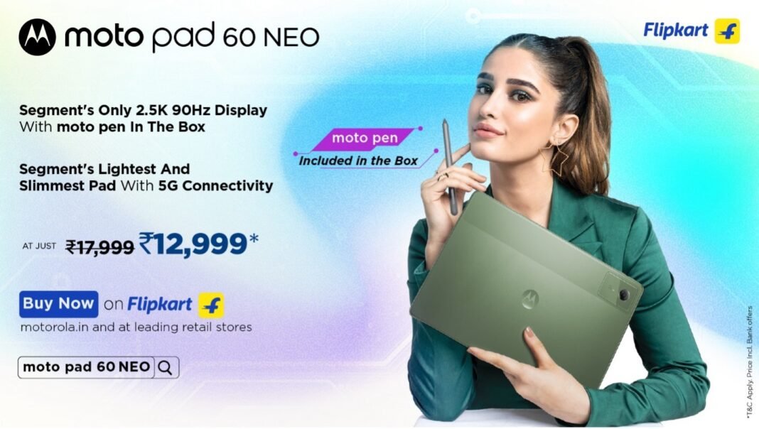 Moto Pad 60 NEO Now Available at Just ₹12,999 – Best 5G Tablet Under ₹15K moto pad 60 NEO is now available at just INR 12,999*
