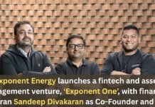 Exponent Energy Launches Fintech & Asset Management Venture ‘Exponent One’ with Sandeep Divakaran as Co-Founder & CEO Exponent Energy launches a fintech and asset management venture, ‘Exponent One’, with financing veteran Sandeep Divakaran as Co-Founder and CEO