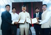 InfraKraft Signs ₹50 Crore MOU with Andhra Pradesh Government to Build Advanced Architectural Manufacturing Facility in Kuppam Formalizing Strategic Investments for Manufacturing Advancements- N.Chandrababu Naidu, CM Andhra Pradesh with Infrakraft Co-founders Bhaskar Kumar and Aviral Ked