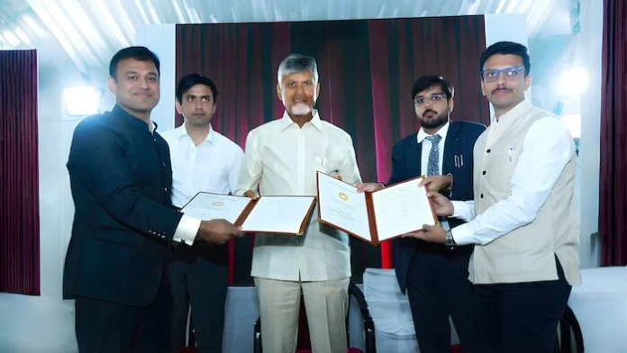 Formalizing Strategic Investments for Manufacturing Advancements- N.Chandrababu Naidu, CM Andhra Pradesh with Infrakraft Co-founders Bhaskar Kumar and Aviral Ked