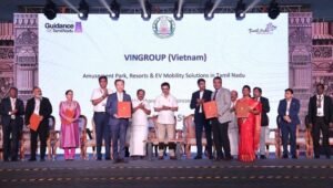 The ceremony was attended by Tamil Nadu Chief Minister Thiru. M.K. Stalin, Mr. Pham Sanh Chau, CEO of Vingroup Asia, along with senior officials from the Government of Tamil Nadu