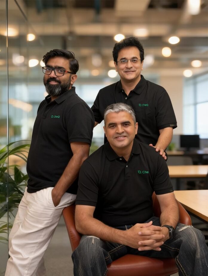 L-R Mr. Aditya Soni, Founder and CEO, CheQ_Mr. Bipin Toro, Co-Founder & CTO, CheQ and Mr. Vished Banger, Co-Founder & CBO - CheQ L-R Mr. Aditya Soni, Founder and CEO, CheQ_Mr. Bipin Toro, Co-Founder & CTO, CheQ and Mr. Vished Banger, Co-Founder & CBO - CheQ