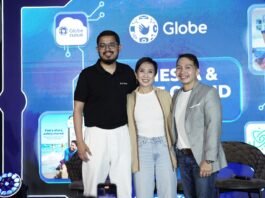 L-Mohammad Hasan Co-founder AI Fiesta C-Globe chief marketing officer KD Dizon R-Globe VP for product experience group Coco Domingo